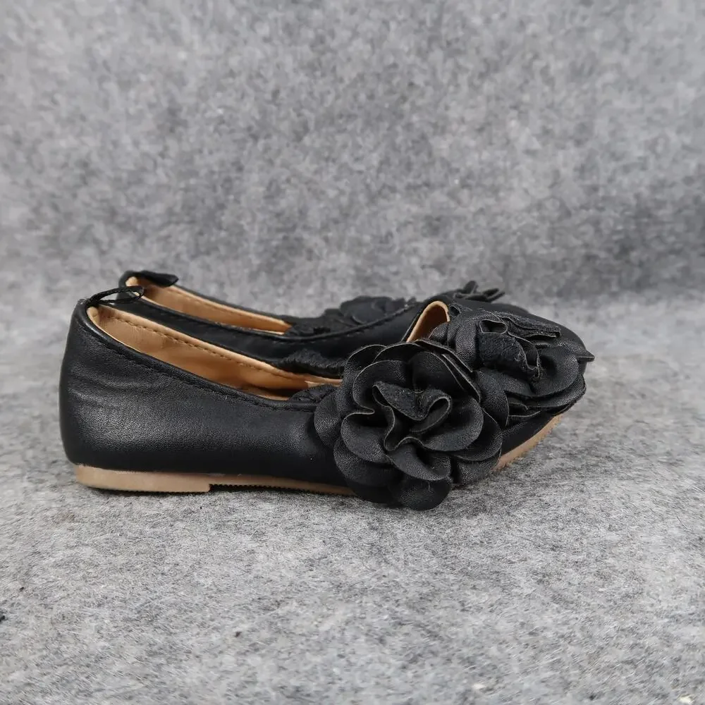 Old Navy Shoes Baby Girls 5 Mary Jane Flats Flower Black Slip On Closed Toe